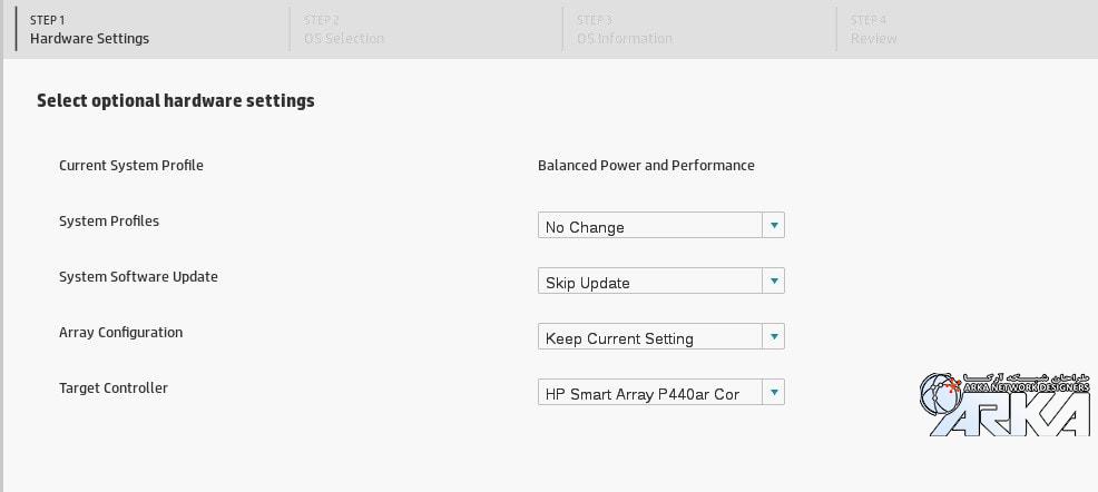 نصب سیستم عامل سرور اچ پی مرحله اول Hardware Settings