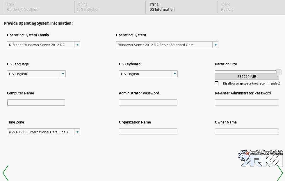 نصب سیستم عامل سرور اچ پی مرحله سوم OS Information