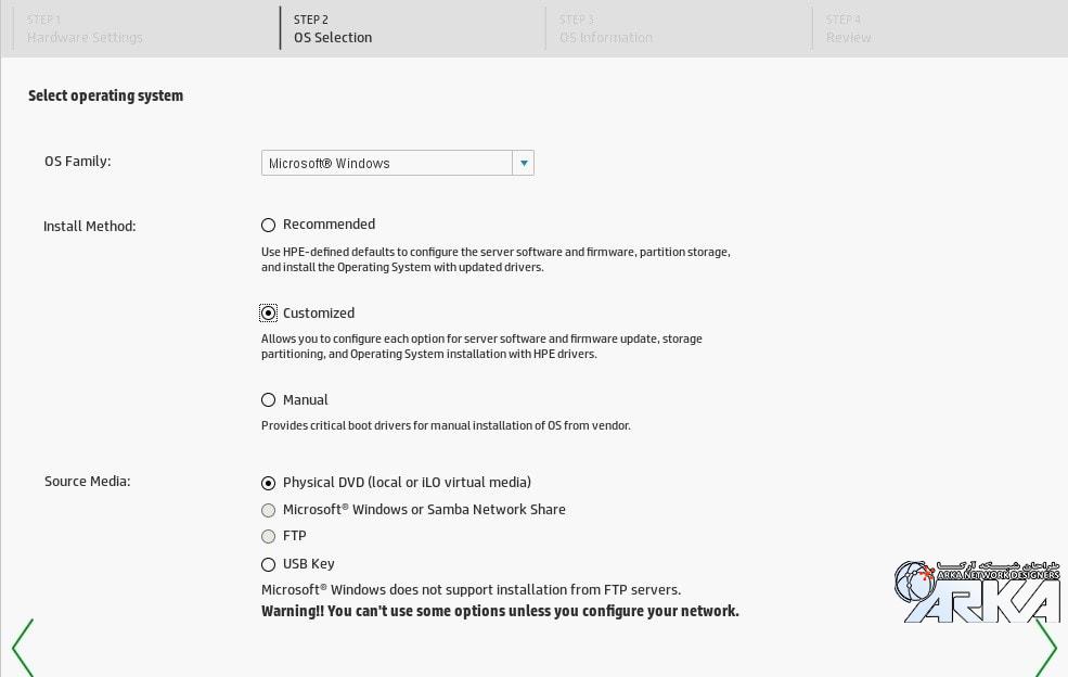 نصب سیستم عامل سرور اچ پی مرحله دوم OS Selection