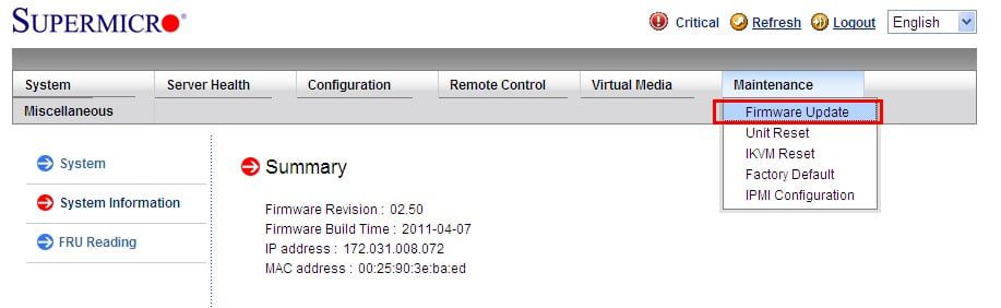 آپدیت IPMI در WEB GUI