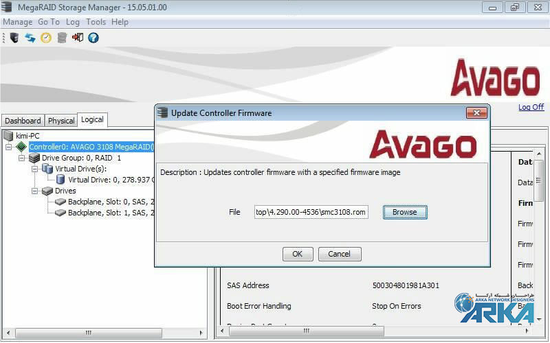 آپدیت فريمور رید کنترلر LSI 3108 توسط MegaRAID Storage Manager