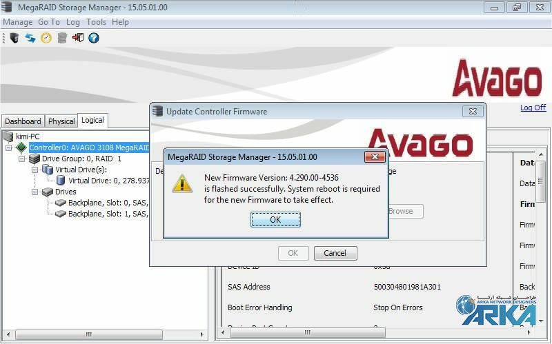 آپدیت فريمور رید کنترلر LSI 3108 توسط MegaRAID Storage Manager