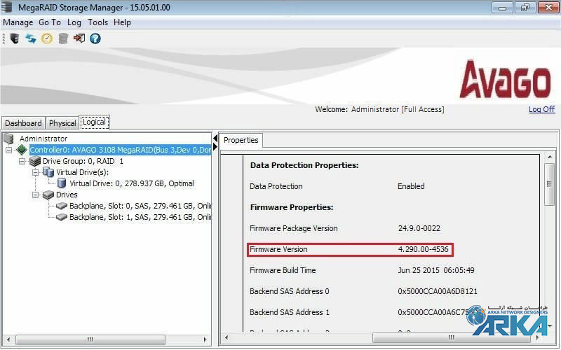آپدیت فريمور رید کنترلر LSI 3108 توسط MegaRAID Storage Manager
